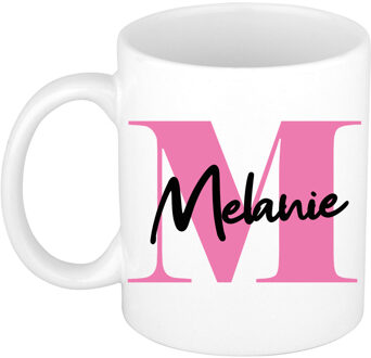 Bellatio Decorations Naam mok Melanie - roze - wit - keramiek - 300 ml - verjaardag/cadeau beker
