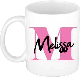 Bellatio Decorations Naam mok Melissa - roze - wit - keramiek - 300 ml - verjaardag/cadeau beker Fuchsia