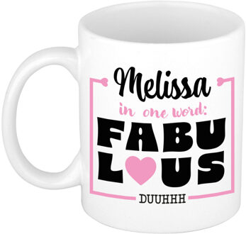 Bellatio Decorations Naam mok Melissa - wit - Fabulous - keramiek - 300 ml - cadeau collega beker Roze