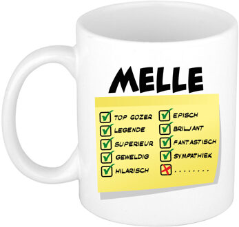 Bellatio Decorations Naam mok Melle - wit - top gozer - keramiek - 300 ml - cadeau collega beker