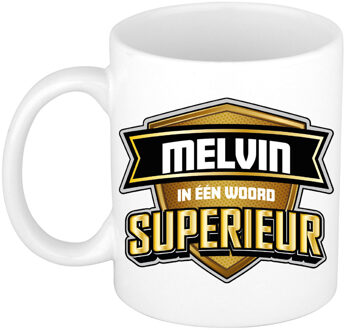 Bellatio Decorations Naam mok Melvin - wit - Superieur - keramiek - 300 ml - cadeau collega beker