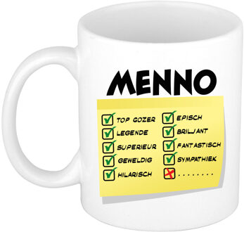 Bellatio Decorations Naam mok Menno - wit - top gozer - keramiek - 300 ml - cadeau collega beker