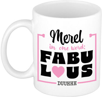 Bellatio Decorations Naam mok Merel - wit - Fabulous - keramiek - 300 ml - cadeau collega beker Roze
