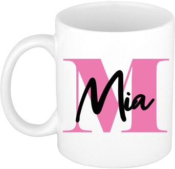 Bellatio Decorations Naam mok Mia - roze - wit - keramiek - 300 ml - verjaardag/cadeau beker