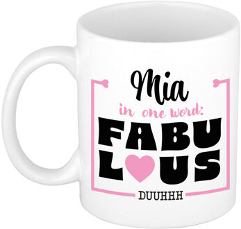 Bellatio Decorations Naam mok Mia - wit - Fabulous - keramiek - 300 ml - cadeau collega beker Roze