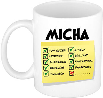 Bellatio Decorations Naam mok Micha - wit - top gozer - keramiek - 300 ml - cadeau collega beker