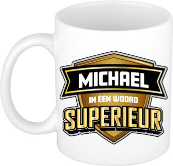 Bellatio Decorations Naam mok Micheal - wit - Superieur - keramiek - 300 ml - cadeau collega beker