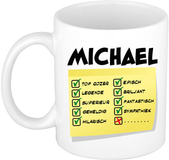 Bellatio Decorations Naam mok Micheal - wit - top gozer - keramiek - 300 ml - cadeau collega beker Geel