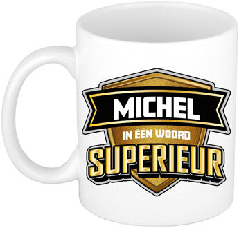 Bellatio Decorations Naam mok Michel - wit - Superieur - keramiek - 300 ml - cadeau collega beker