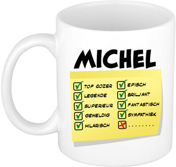 Bellatio Decorations Naam mok Michel - wit - top gozer - keramiek - 300 ml - cadeau collega beker