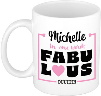 Bellatio Decorations Naam mok Michelle - wit - Fabulous - keramiek - 300 ml - cadeau collega beker Roze