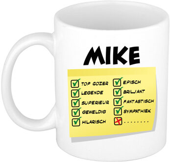 Bellatio Decorations Naam mok Mike - wit - top gozer - keramiek - 300 ml - cadeau collega beker