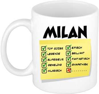 Bellatio Decorations Naam mok Milan - wit - top gozer - keramiek - 300 ml - cadeau collega beker