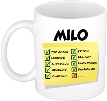 Bellatio Decorations Naam mok Milo - wit - top gozer - keramiek - 300 ml - cadeau collega beker