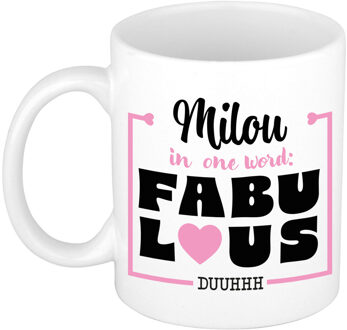 Bellatio Decorations Naam mok Milou - wit - Fabulous - keramiek - 300 ml - cadeau collega beker Roze