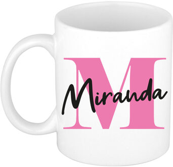 Bellatio Decorations Naam mok Miranda - roze - wit - keramiek - 300 ml - verjaardag/cadeau beker Fuchsia