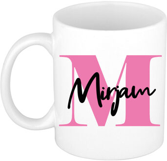 Bellatio Decorations Naam mok Mirjam - roze - wit - keramiek - 300 ml - verjaardag/cadeau beker Fuchsia