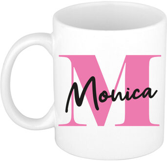 Bellatio Decorations Naam mok Monica - roze - wit - keramiek - 300 ml - verjaardag/cadeau beker Fuchsia