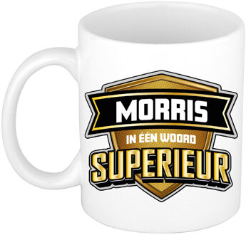 Bellatio Decorations Naam mok Morris - wit - Superieur - keramiek - 300 ml - cadeau collega beker Bruin