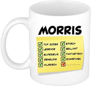 Bellatio Decorations Naam mok Morris - wit - top gozer - keramiek - 300 ml - cadeau collega beker Geel