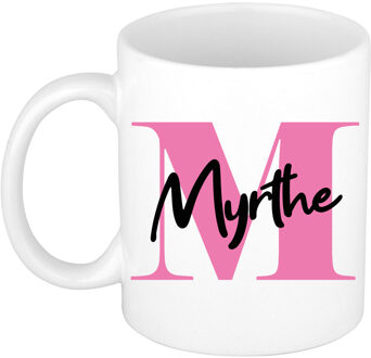 Bellatio Decorations Naam mok Myrthe - roze - wit - keramiek - 300 ml - verjaardag/cadeau beker