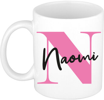 Bellatio Decorations Naam mok Naomi - roze - wit - keramiek - 300 ml - verjaardag/cadeau beker Fuchsia