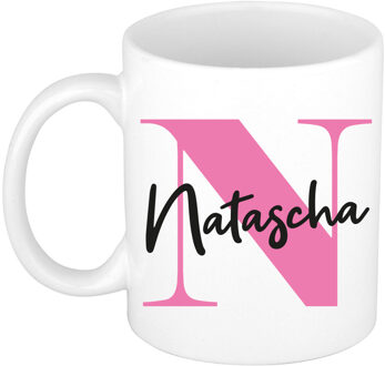 Bellatio Decorations Naam mok Natascha - roze - wit - keramiek - 300 ml - verjaardag/cadeau beker