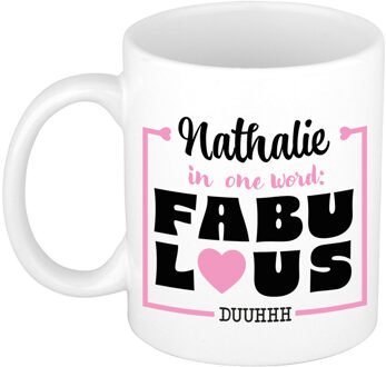 Bellatio Decorations Naam mok Nathalie - wit - Fabulous - keramiek - 300 ml - cadeau collega beker