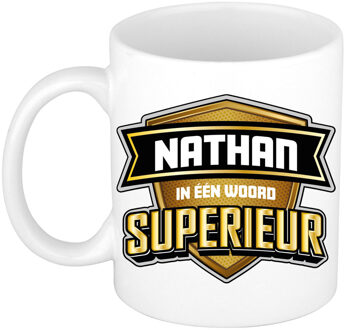 Bellatio Decorations Naam mok Nathan - wit - Superieur - keramiek - 300 ml - cadeau collega beker