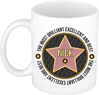 Bellatio Decorations Naam mok Nick - wit - Most Brilliant - keramiek - 300 ml - cadeau collega beker Zwart