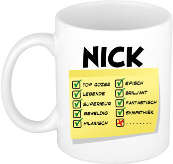 Bellatio Decorations Naam mok Nick - wit - top gozer - keramiek - 300 ml - cadeau collega beker