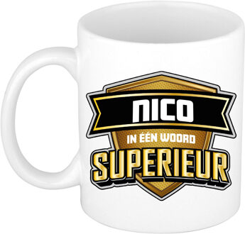 Bellatio Decorations Naam mok Nico - wit - Superieur - keramiek - 300 ml - cadeau collega beker Bruin