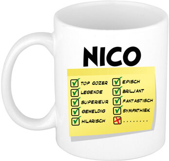 Bellatio Decorations Naam mok Nico - wit - top gozer - keramiek - 300 ml - cadeau collega beker Geel