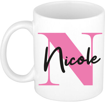 Bellatio Decorations Naam mok Nicole - roze - wit - keramiek - 300 ml - verjaardag/cadeau beker Fuchsia