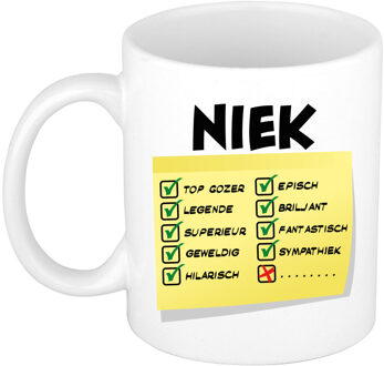 Bellatio Decorations Naam mok Niek - wit - top gozer - keramiek - 300 ml - cadeau collega beker