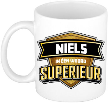 Bellatio Decorations Naam mok Niels - wit - Superieur - keramiek - 300 ml - cadeau collega beker