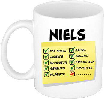 Bellatio Decorations Naam mok Niels - wit - top gozer - keramiek - 300 ml - cadeau collega beker