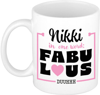 Bellatio Decorations Naam mok Nikki - wit - Fabulous - keramiek - 300 ml - cadeau collega beker