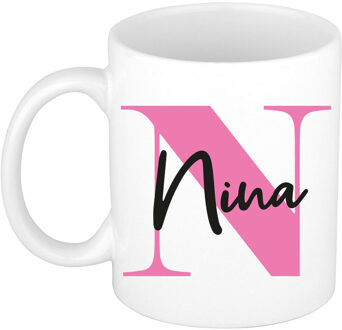 Bellatio Decorations Naam mok Nina - roze - wit - keramiek - 300 ml - verjaardag/cadeau beker Fuchsia