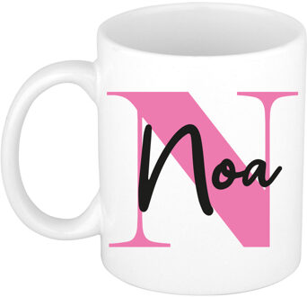 Bellatio Decorations Naam mok Noa - roze - wit - keramiek - 300 ml - verjaardag/cadeau beker