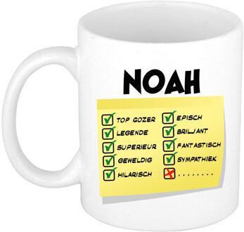 Bellatio Decorations Naam mok Noah - wit - top gozer - keramiek - 300 ml - cadeau collega beker Geel