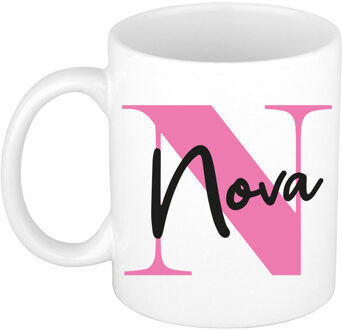 Bellatio Decorations Naam mok Nova - roze - wit - keramiek - 300 ml - verjaardag/cadeau beker Fuchsia