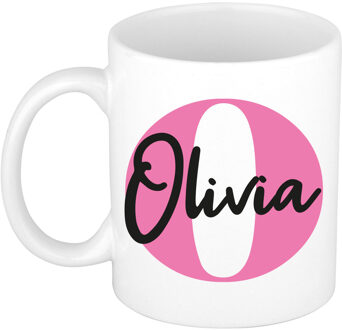 Bellatio Decorations Naam mok Olivia - roze - wit - keramiek - 300 ml - verjaardag/cadeau beker Fuchsia