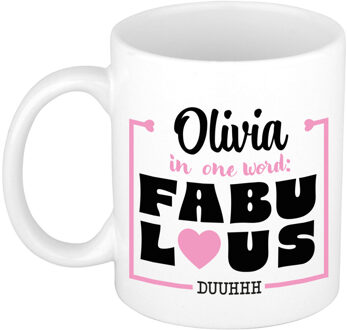 Bellatio Decorations Naam mok Olivia - wit - Fabulous - keramiek - 300 ml - cadeau collega beker Roze