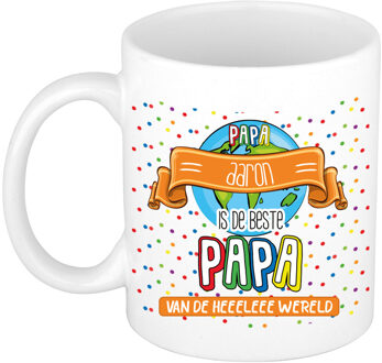 Bellatio Decorations Naam mok papa Aaron - wit - de beste - keramiek - 300 ml - Vaderdag/verjaardag