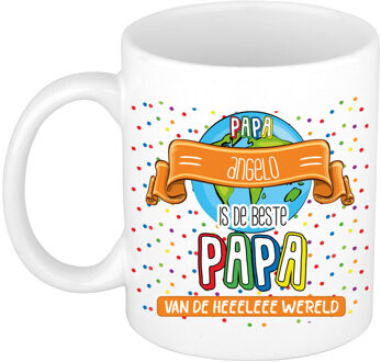 Bellatio Decorations Naam mok papa Angelo - wit - de beste - keramiek - 300 ml - Vaderdag/verjaardag