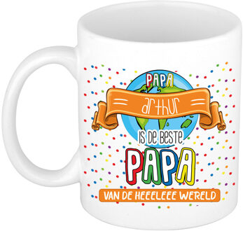 Bellatio Decorations Naam mok papa Arthur - wit - de beste - keramiek - 300 ml - Vaderdag/verjaardag Multi