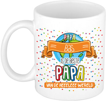 Bellatio Decorations Naam mok papa Bas - wit - de beste - keramiek - 300 ml - Vaderdag/verjaardag Multi