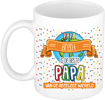 Bellatio Decorations Naam mok papa Brent - wit - de beste - keramiek - 300 ml - Vaderdag/verjaardag Multi