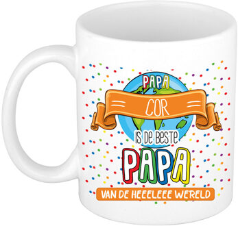 Bellatio Decorations Naam mok papa Cor - wit - de beste - keramiek - 300 ml - Vaderdag/verjaardag Multi